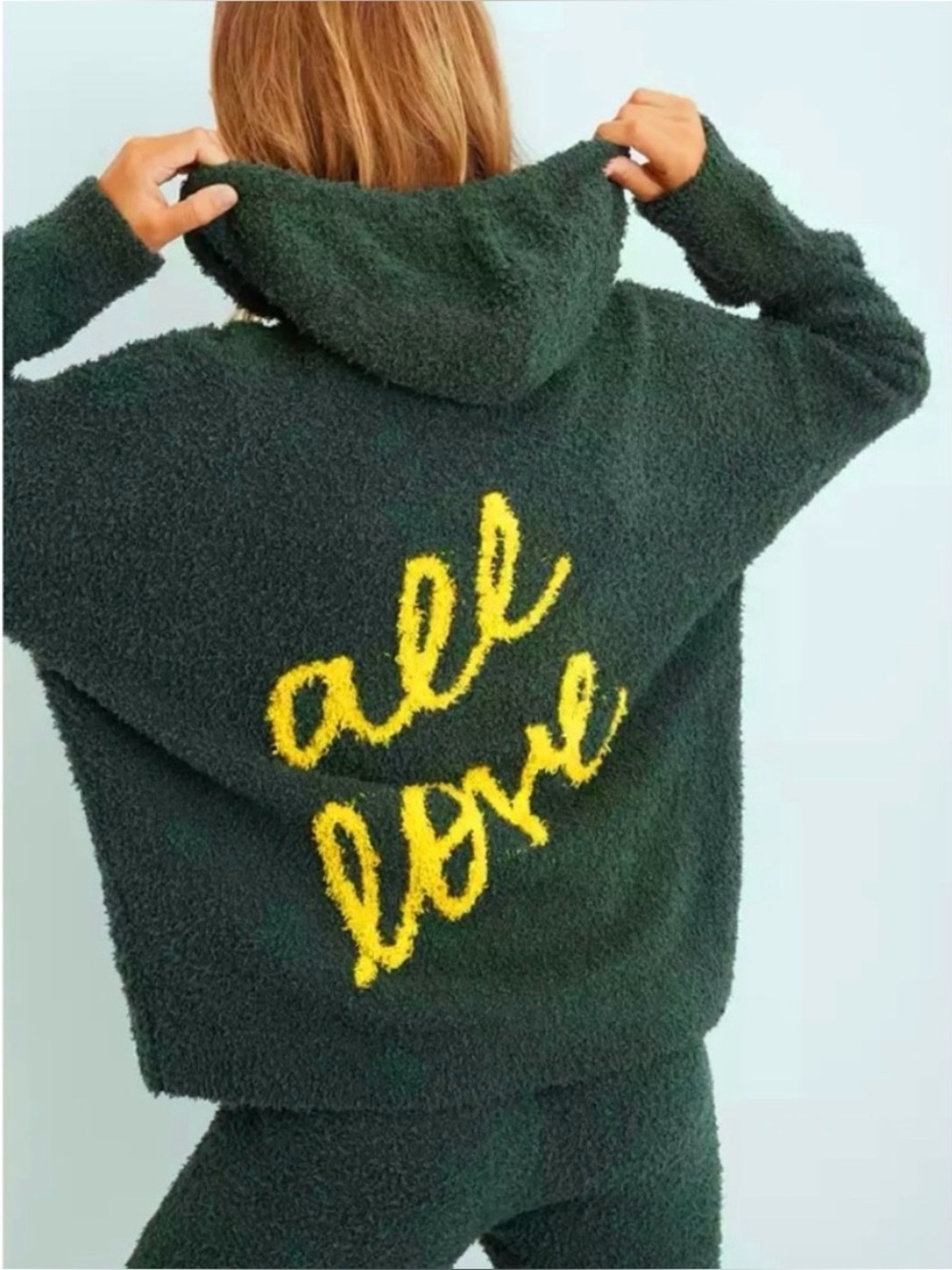 Aerie Forest Green All Love Marshmallow Sherpa Hoodie Oversized Athleisure Boho